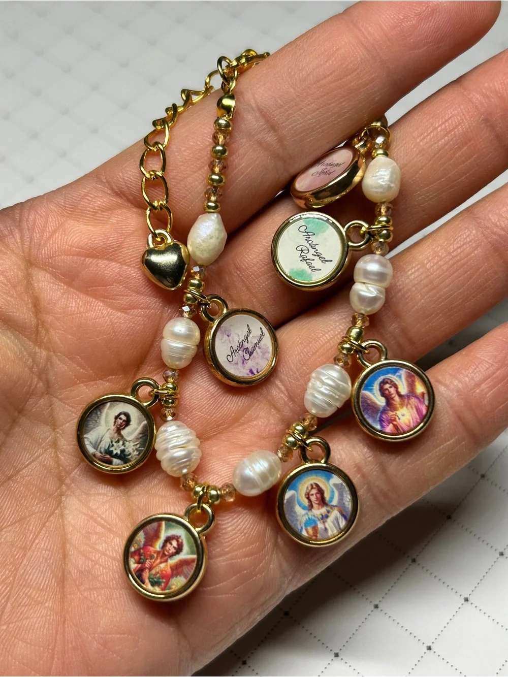Freshwater Pearl Bracelet with Seven Archangels